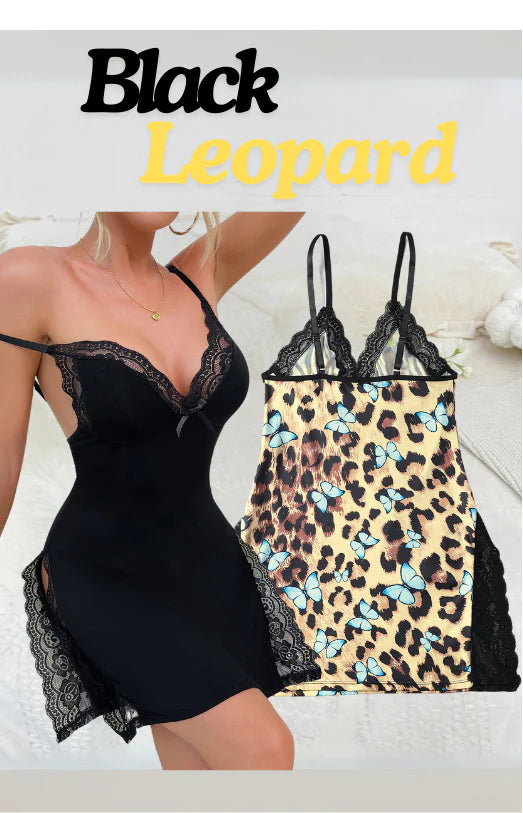 Last week 49% OFF🔥Lace Trim Slit Bowknot Decor Sleep Dress
