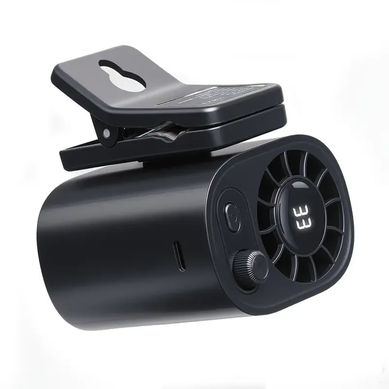 Car Clip On Fan with LED Display -360° Rotation, 100 Speeds Adjustable, USB Rechargeable