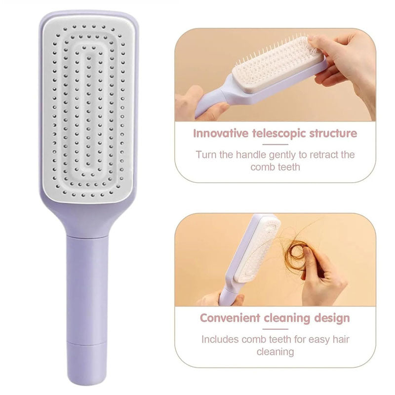 4 In 1 Self Cleaning Hair Brush Anti-Static Massage Comb Scalable Rotate Lifting