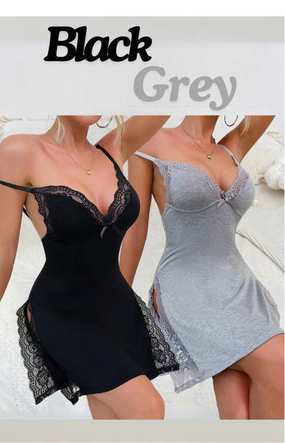 Last week 49% OFF🔥Lace Trim Slit Bowknot Decor Sleep Dress