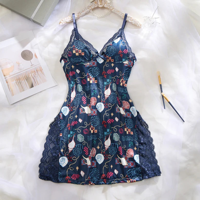 Last week 49% OFF🔥Lace Trim Slit Bowknot Decor Sleep Dress