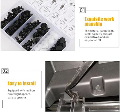 🎁🔧100 PCS Car Clip Retainer Auto Fasteners Push Trim Bumper Plastic Rivets Clips Kit