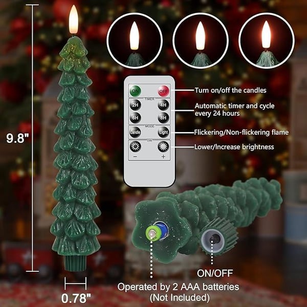 🔮✨Christmas Tree Flameless Taper Candles with Remote Timer