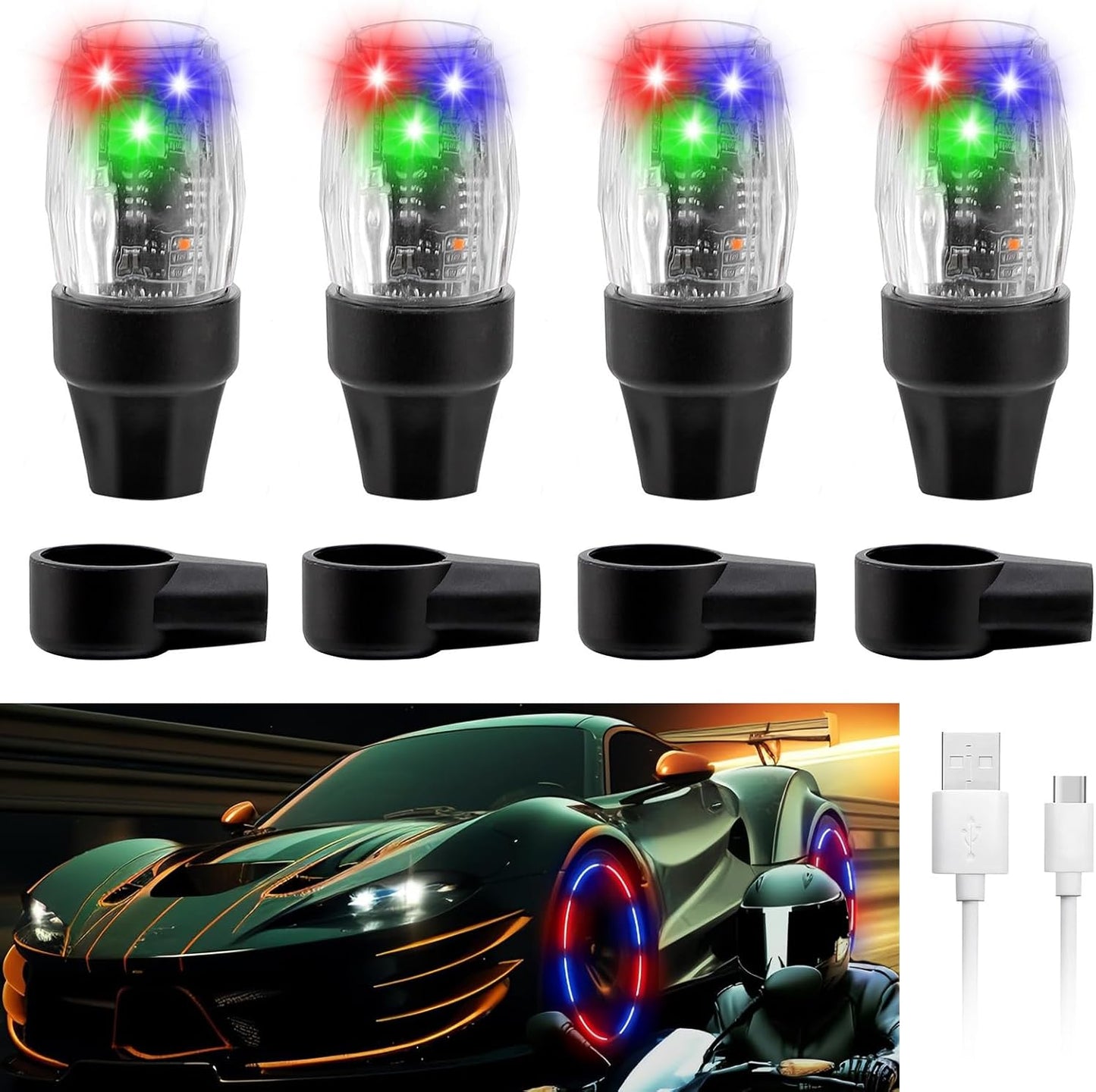 4 PCS Tire Valve Light Colorful LED Car Wheel Lights