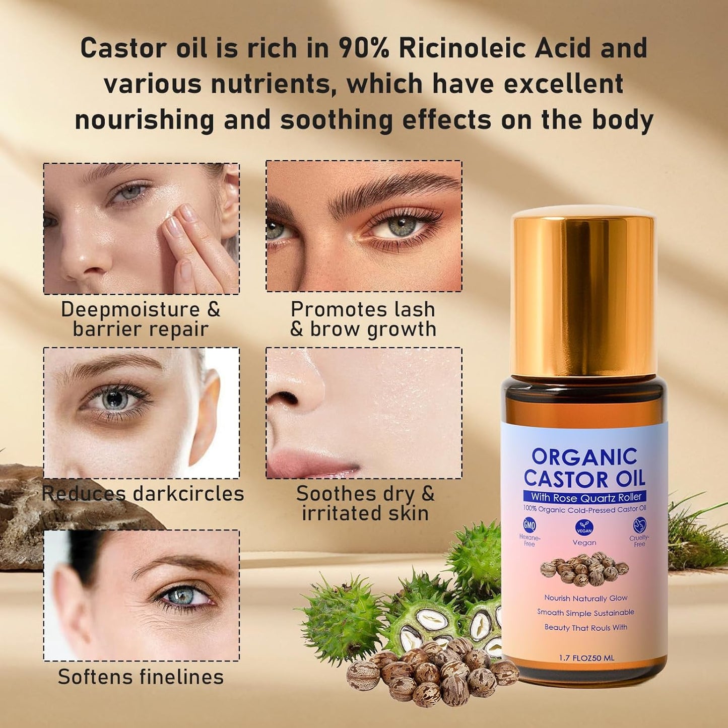 BUY MORE GET MORE FREE 49%off🔥🔥Organic Castor Oil Roll On Rose Quartz