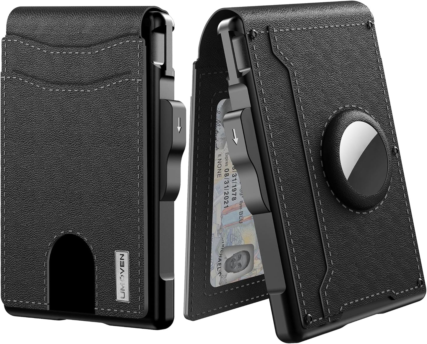 AirTag Wallet for Men - with Pop Up Aluminum Case Money Clip Slim Leather Slots Credit Card Holder RFID Blocking Bifold Minimalist Wallet