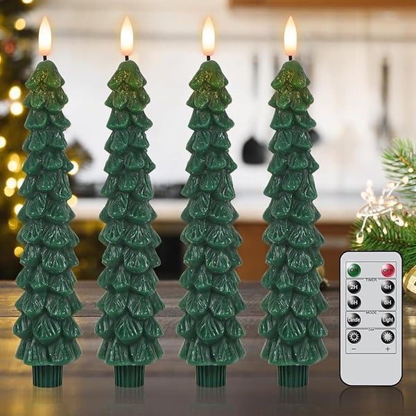 🔮✨Christmas Tree Flameless Taper Candles with Remote Timer