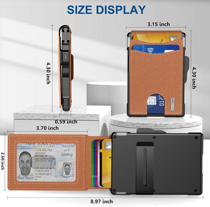 AirTag Wallet for Men - with Pop Up Aluminum Case Money Clip Slim Leather Slots Credit Card Holder RFID Blocking Bifold Minimalist Wallet