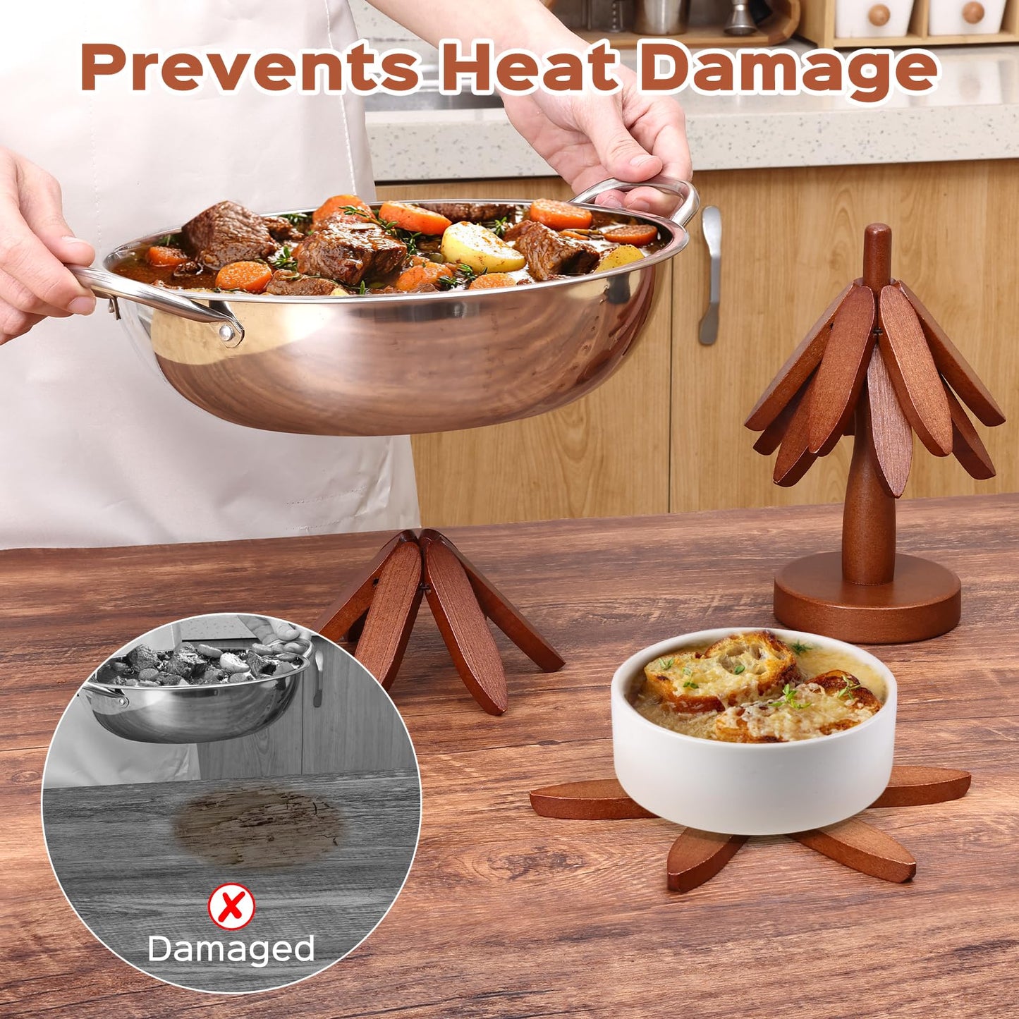 🔥LAST DAY SALE 49% OFF 🔥Premium Heat-Resistant Natural Wooden Trivet Set for Hot Dishes